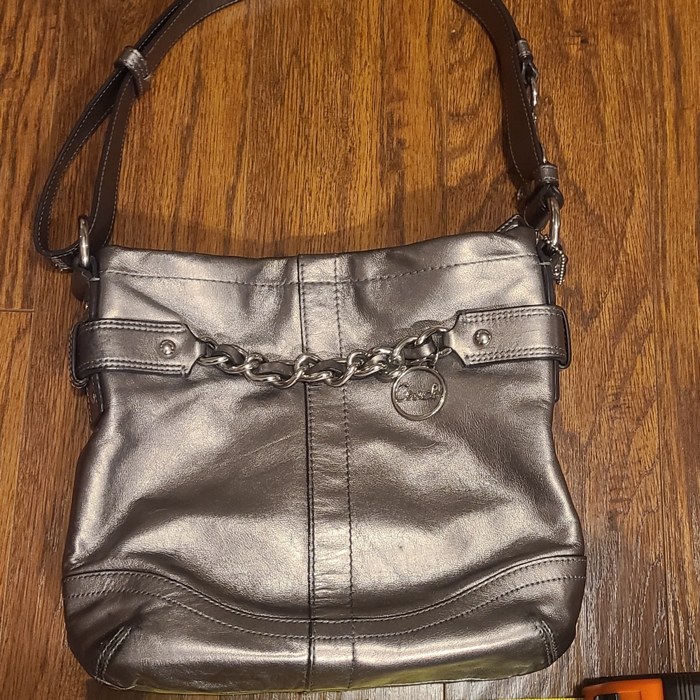 Coach Silver Crossbody Bag with Chain Accent